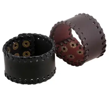 

Fashion Women Men Biker Wide Bracelet Cuff Wristband Big Leather Charm Casual Retro Bangle Wrap Vintage Hippie Punk Jewelry Gift