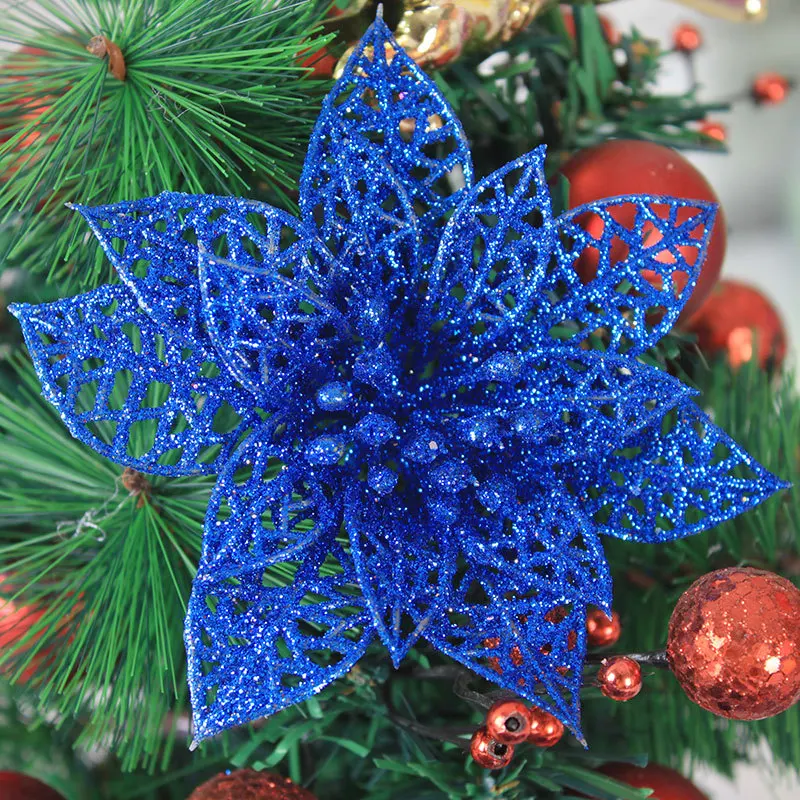 15Pc Glitter Artificial Christmas Flower Christmas Tree Decoration for