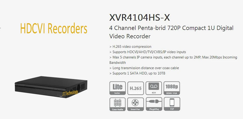 

DAHUA 4 Channel Penta-brid 720P Compact 1U Without Logo XVR4104HS-X