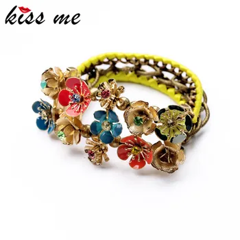 

Newest 2017 Fashion Jewelry Statement Enamel Flowers Charm Bracelets & Bangles