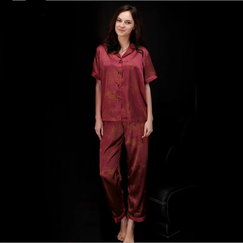 Original Women's Solid Color Adult Pajamas Short Sleeve Turn down