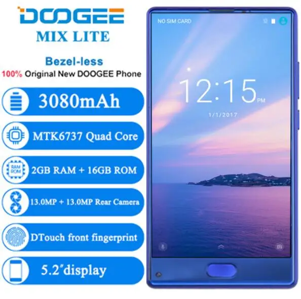 Doogee смешивания Lite 5.2 &quotободок менее MT6737 4 ядра мобильный телефон 2 ГБ Оперативная
