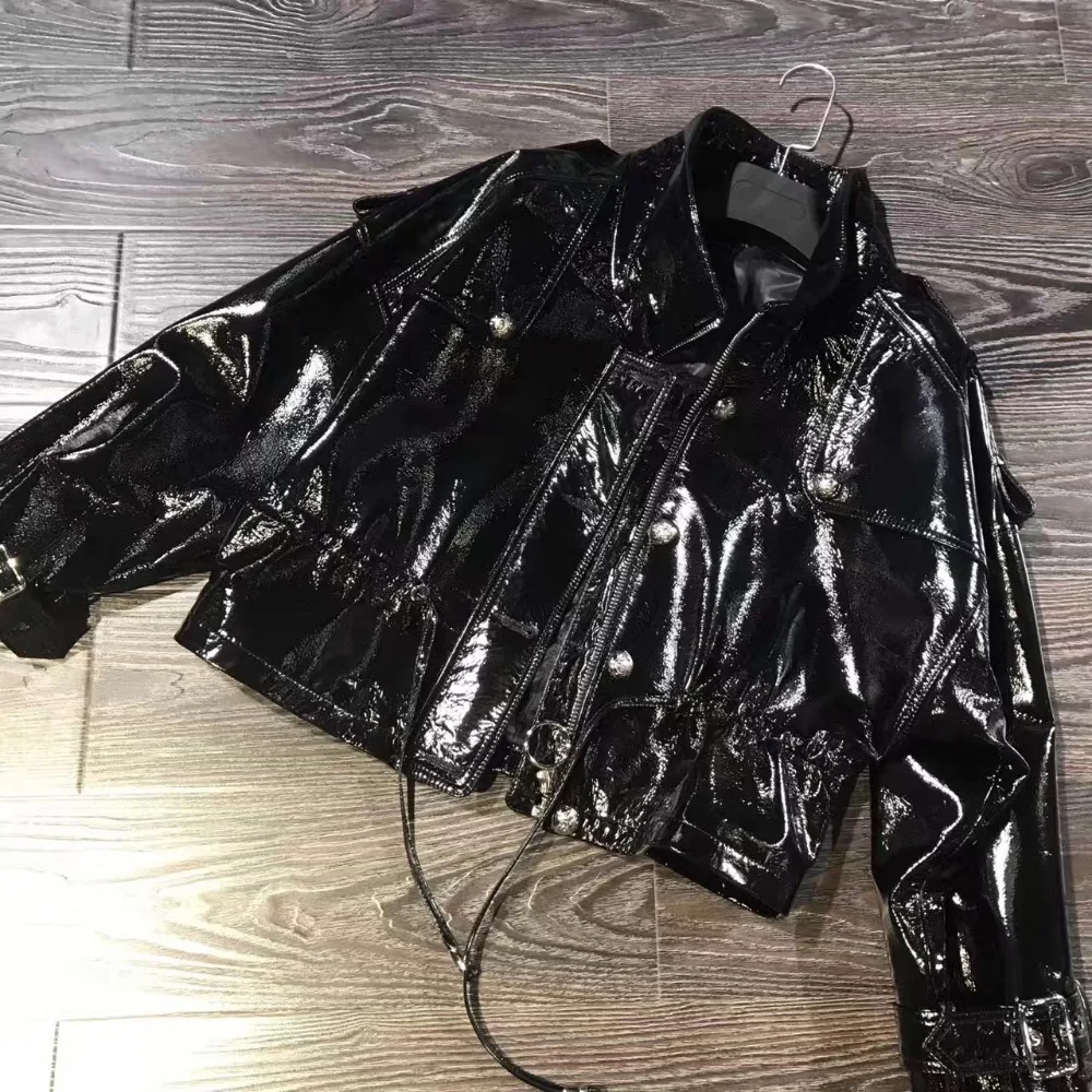 

ladies real varnish leather women genuine patent leather jacket