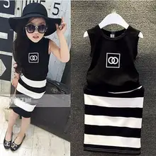 Г. Брендовая одежда для маленьких девочек комплект из 2 предметов, летний стильный жилет+ юбка в полоску комплект одежды для девочек, комплекты детской одежды