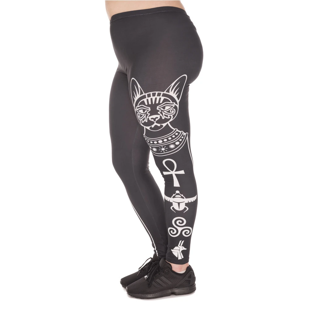

Hot S Large Size Leggings Egyptian Cat Printed High Waist Leggins Plus Size Trousers Stretch Pants For Plump Women