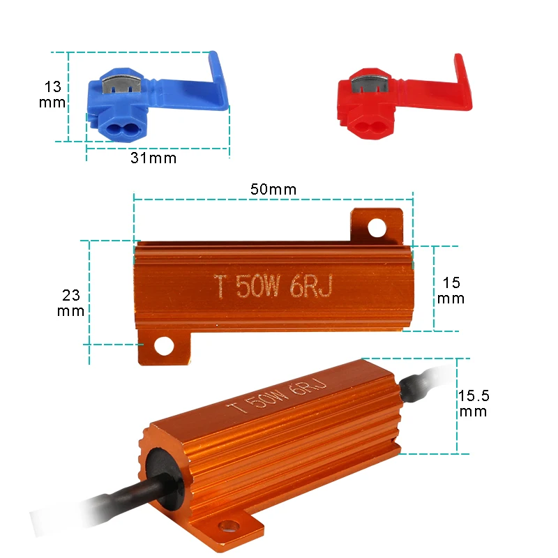 2 шт. 50 Вт 6Ohm 8Ohm светодиодный декодер P21W PY21W T20 W21W светодиодный автомобильный светильник, нагрузочный резистор, кабель Caubus, подавитель ошибок, анти-мерцающий декодер