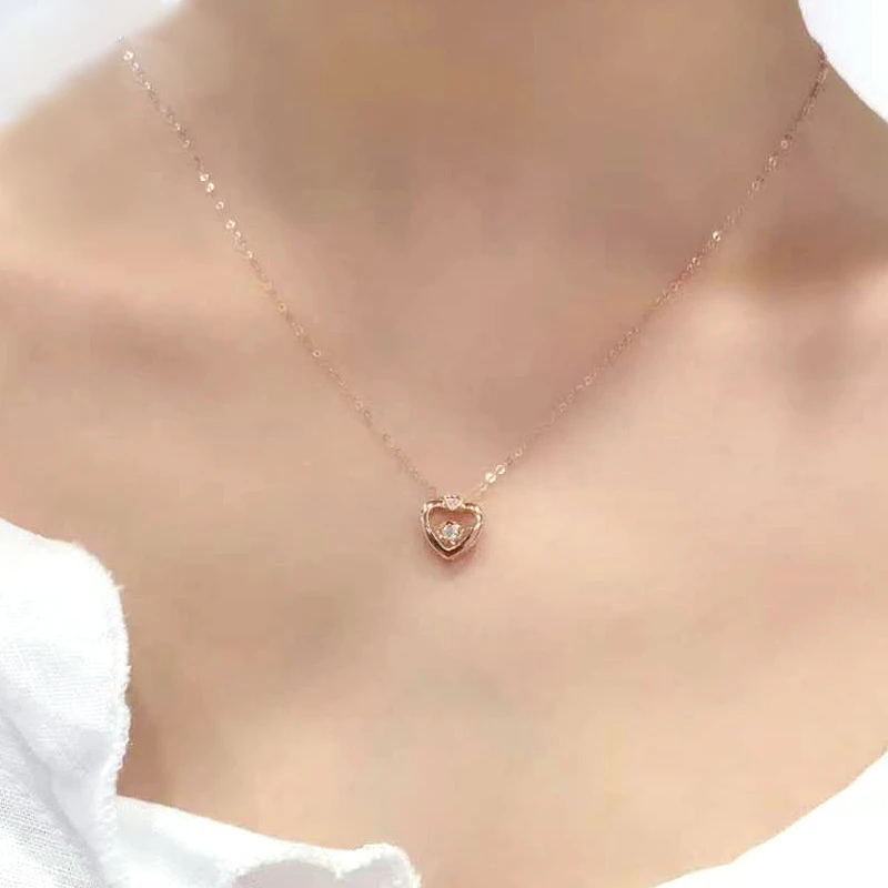 SA SILVERAGE ожерелья украшения из настоящего золота 18 K розовый золотой кулон в форме сердца ожерелья для женщин алмазная подвеска цепочка Подвески Ожерелья