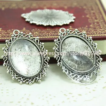 

Sweet Bell (10 set/lot) Antique Color Alloy Cameo 18*25mm Oval Cabochon Settings+Clear Glass Cabochons