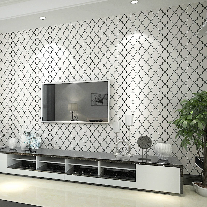 Moroccan Trellis Black White Modern Geometric Pattern Wallpaper Roll Moroccan Trellis Black White Modern Geometric Pattern Wallpaper Roll Quatrefoil Wall Paper Bedroom Live Room Background Decor In Wallpapers From Home