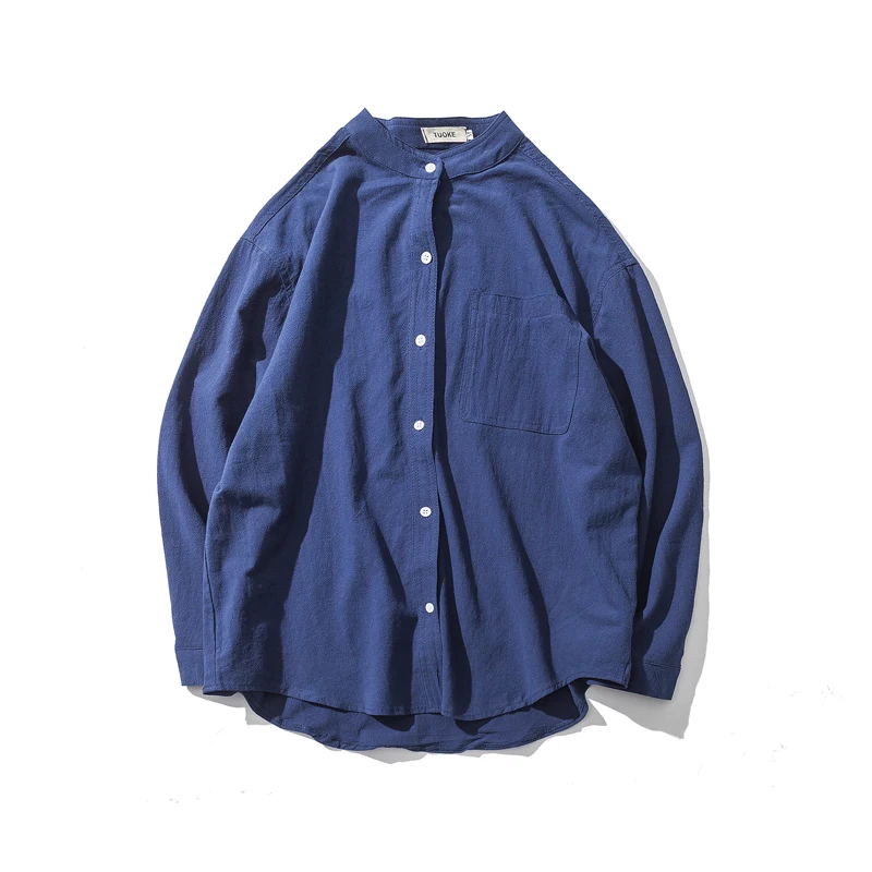 

2018 Spring Korean Casual Work Succinct Monotonous Basic Teenagers Solid Color Leisure Long Sleeve Stand Collar Shirt Men S-3XL