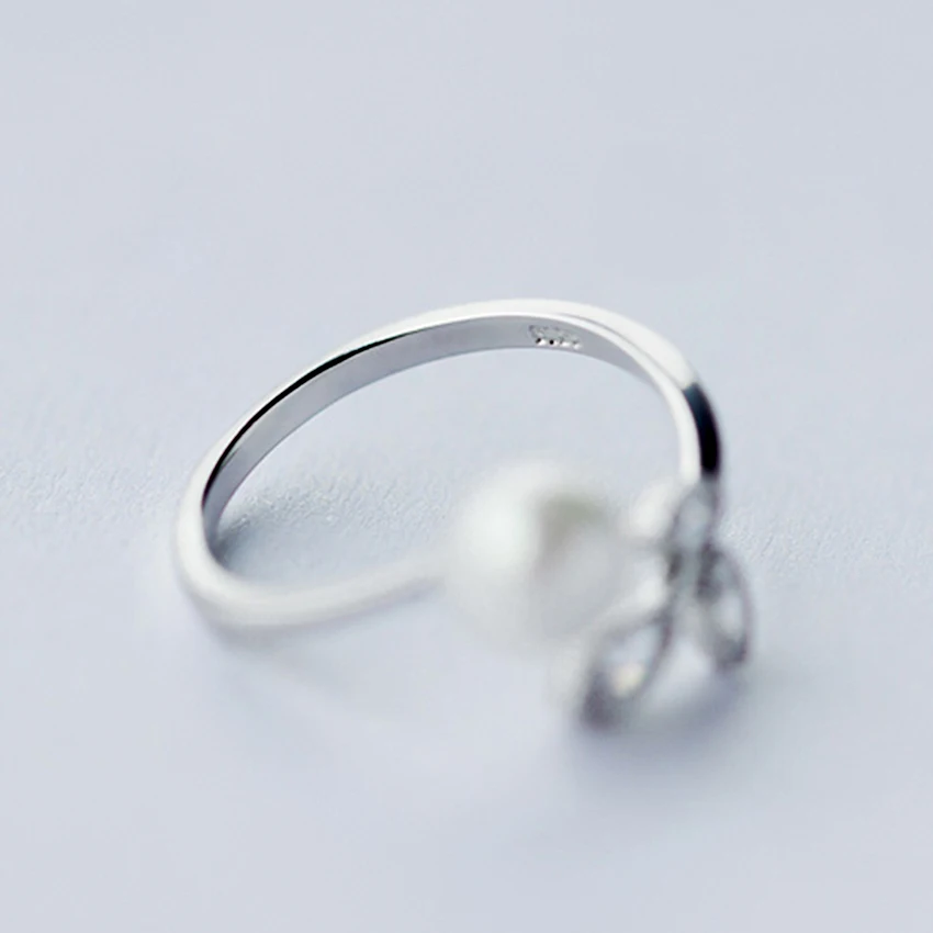 QIMING Real Pure 925 Sterling Silver Peal Leaf Wedding Rings for Women Crystal Ring Fashion Vintage Sterling Silver Jewelry