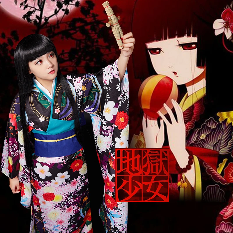 [Фото] аниме Jigokushoujo S2 рисунок Enma Ai кимоно с цветочным принтом костюм + пугало