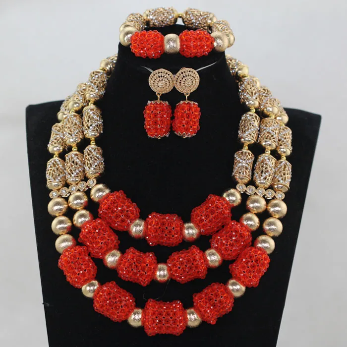 

Trendy African Jewelry Set 2017 Fabulous Red Nigerian Wedding Beads Jewelry Set Women Statement Necklace Free Shipping ABH501