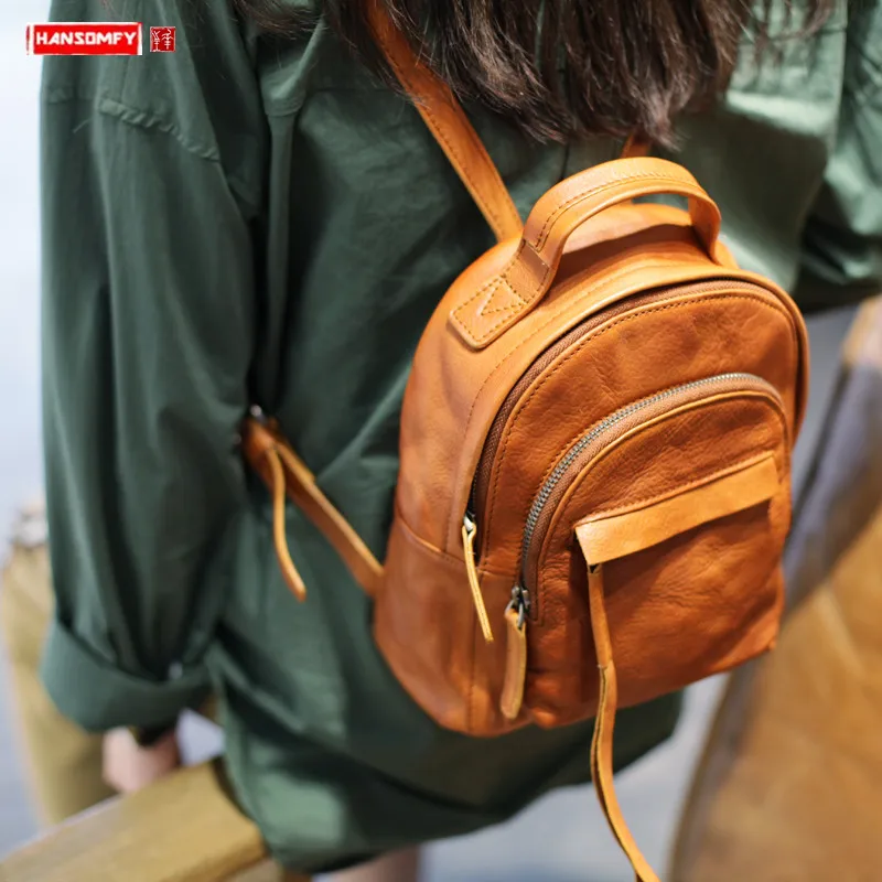 

Retro Women Backpack Small Fresh Women's Bag 2019 New Wild Leisure College Wind Soft Leather female Small Backpacks