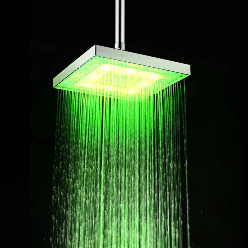 8" inch 20*20*1.5cm Temperature Sensor Square LED Shower Head,12 LED colorful Rainfall Rain
