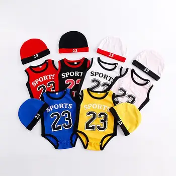 

HobbyLane 2Pcs/set Infant Baby Boys Girls Sports Casual Basketball Clothes Hat + Sleeveless One Piece Jumpsuit Set