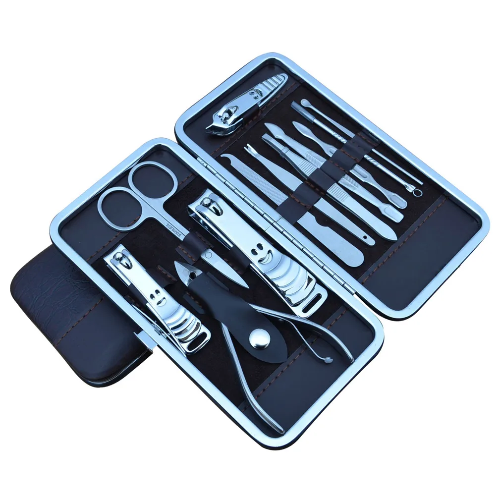 High Quality 12 Pcs Manicure Pedicure Set With Case Nails Clipper Kit Stainless Steel Travel Home Nail Care Tools