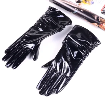Whiskey Ruffles Patent Leather Gloves – Black