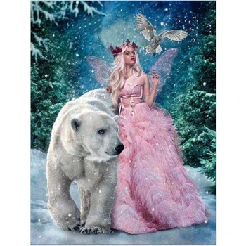

Diamond Embroidery Mosaic Painting Cross Stitch Full Beautiful Fairy and Big Bear Flying Owl European Style DIY 5D Decoration Gi