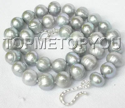 

Free Shipping>>new hot Baroque 12mm Gray freshwater pearls necklace 925sc clasp E329