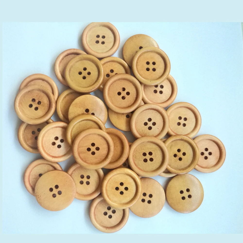50pcs 25mm 4 Hole Round Wooden Buttons Fabrics Sewing Decorative Button Flatback Scrapbook Craft