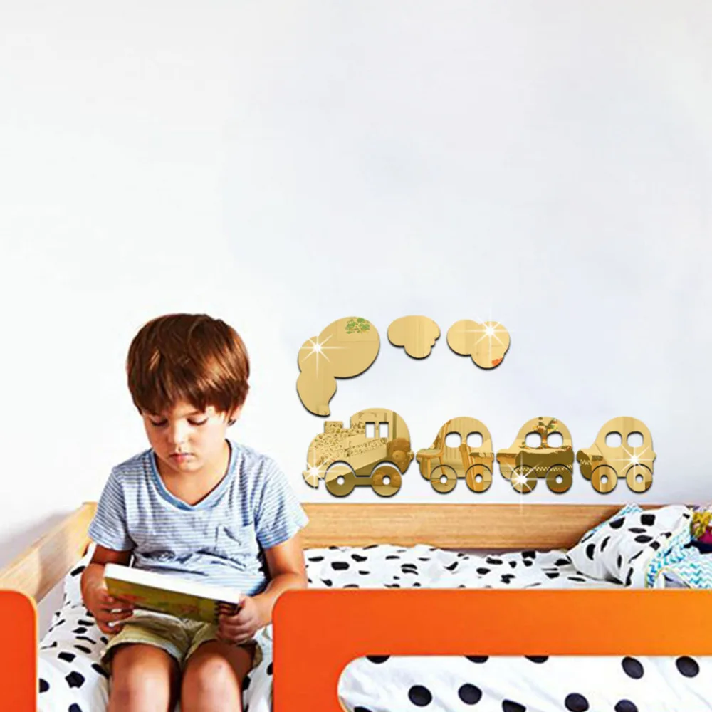 

Acrylic 3D Cute Train Combination Mirror Effect Wall Sticker Decal Home Decor small toy stikers for boys room and bedroom