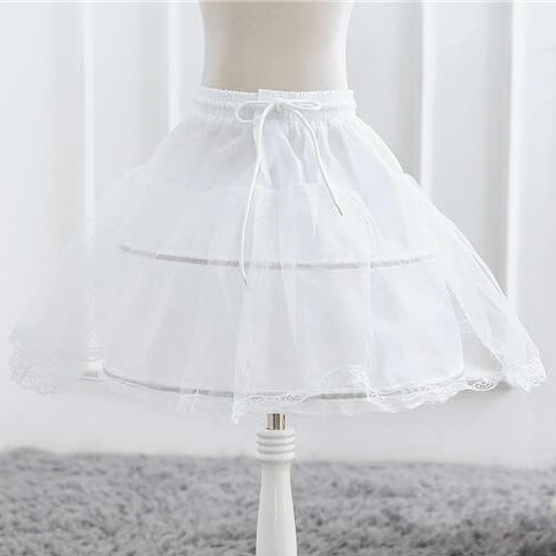 

White Children Petticoat One Layer Skirt Kids Lace Trim Flower Girl Underskirt Elastic Waist Drawstring for One Size Girls Wear