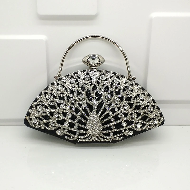 Fashion diamonds purses women evening party clutches peacock purses