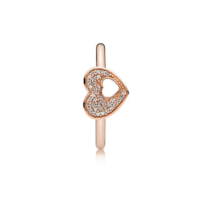 QANDOCCI Новое Осеннее розовое подлинное 925 пробы Серебряное кольцо в форме сердца Halo