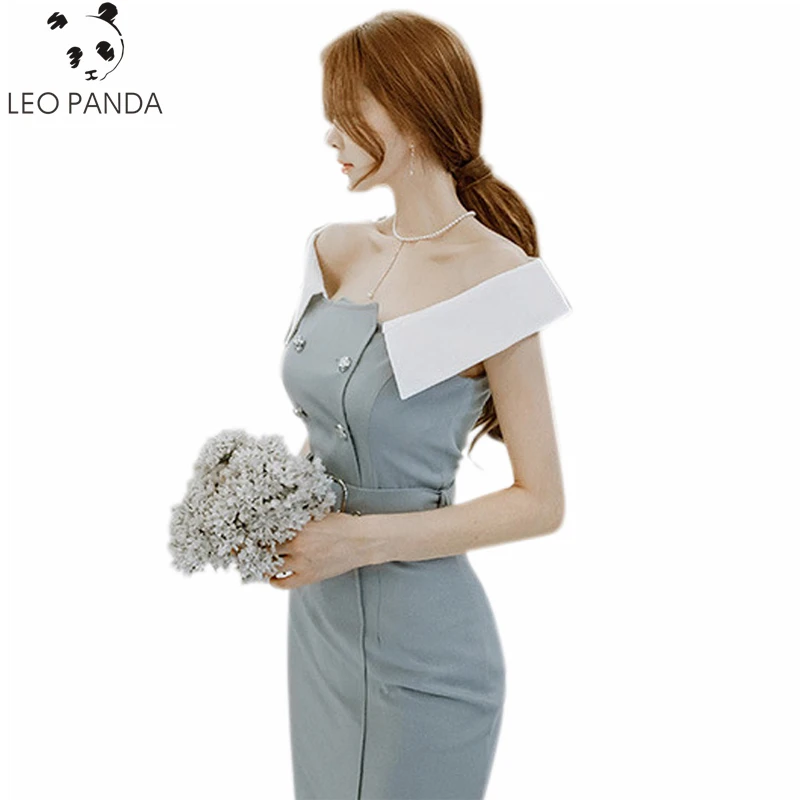 

2019 Summer Strapless Slash Neck Bodycon Knee-Length Cloth Women Belt Bodycon Sexy Work Office Dress