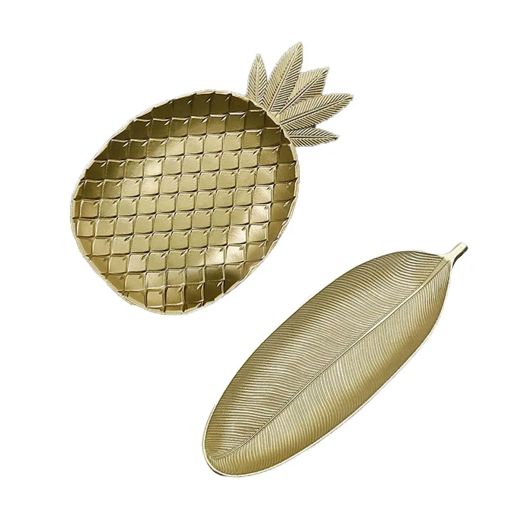 

New Simple Nordic Style Wooden Golden Tray Pineapple Leaf Shape Snack Fruit Bowl Wooden Storage Tray For Home Kitchen