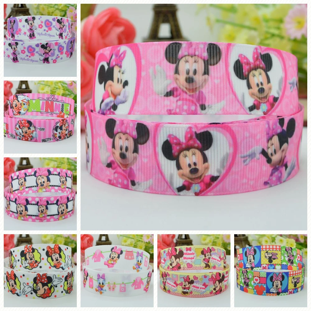 

DUWES 7/8" 22mm 2 5 10 50 Yards Minnie Cartoon Printed grosgrain ribbon hair bow DIY handmade Retail