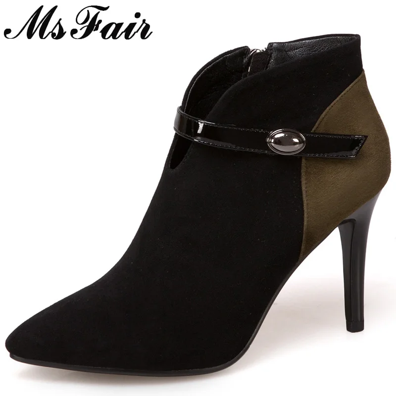 

MSFAIR Pointed Toe Thin Heels Women Boots Fashion Zipper Buckle Ankle Boots Women Shoes Concise High Heel Ankle Boot Shoes Woman