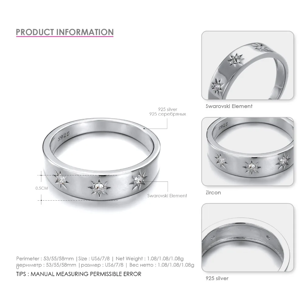 E-Manco 925 пробы серебряные кольца три кубических циркония палец кольца для женщин мужчин унисекс кольца вечерние
