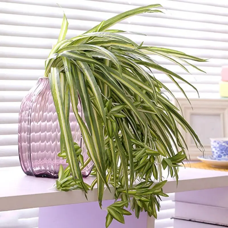 

28 heads/bouquet bracketplant Artificial Chlorophytum Orchid leaf hanging Vine fake Green rattan plants home room decor flower