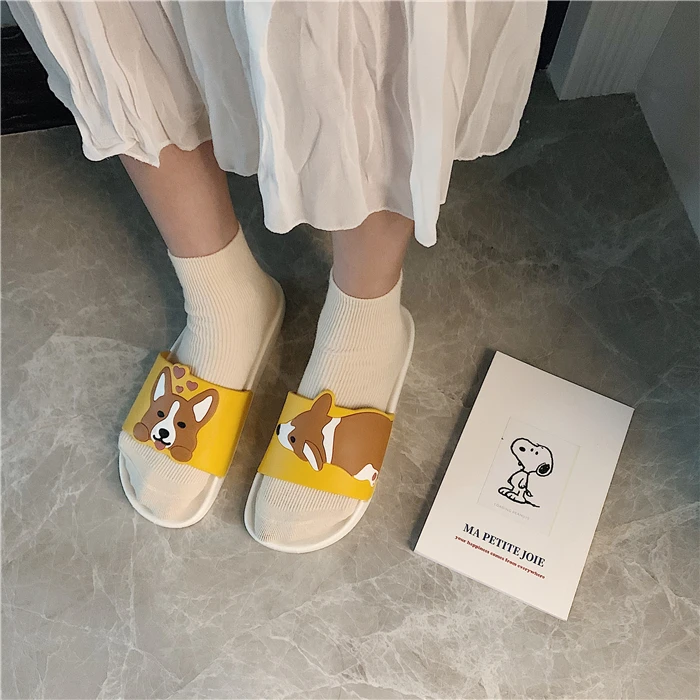 Summer Cartoon Women Shoes Kawaii Dog Animal Slippers Comfort Rubber Sliders Outside Indoor Sandals Cute Students Slip On Female