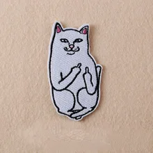 1Pcs Cat with The Finger Funny Embroidered Patch Iron on Sewing Applique Clothes Shoes Bags Decoration Patch Apparel DIY Patches