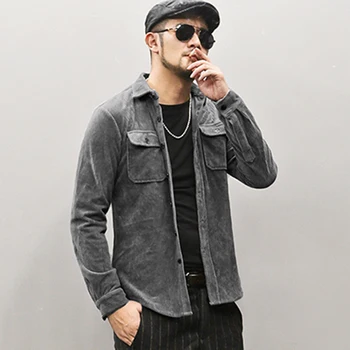 

Men's Winter Dress Casual Corduroy European Style Long Sleeve Shirt Men's New Slim Pockets Thickened Pure Cotton Shirt S896