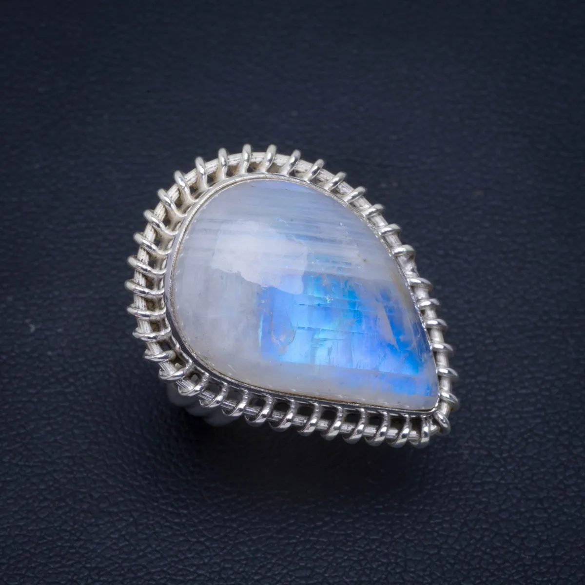 

Natural Rainbow Moonstone Handmade Unique 925 Sterling Silver Ring 6.25 B1052