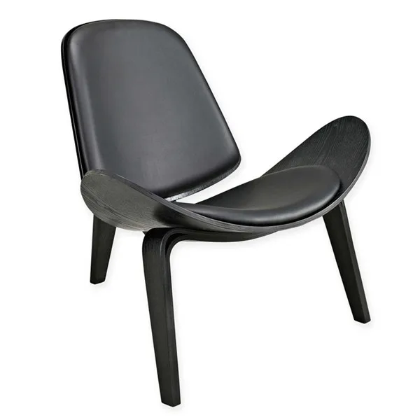 Ганс Вегнер стиль трехногий корпус стул из ясеня фанеры черная отделка кожаное сиденье мебель для гостиной современный корпус кресла