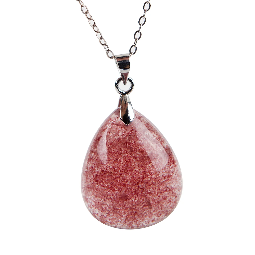 

100% Natural Red Ice Strawberry Quartz Pendant Women Love Necklace 25x20x10mm Crystal Healing Stone Water Drop Pendant Jewelry