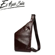 EsMussSein мужская сумка через плечо Crazy Horse кожаная мужская сумка винтажная тонкая нагрудная сумка ретро слинг мужская сумка на молнии сумка на плечо