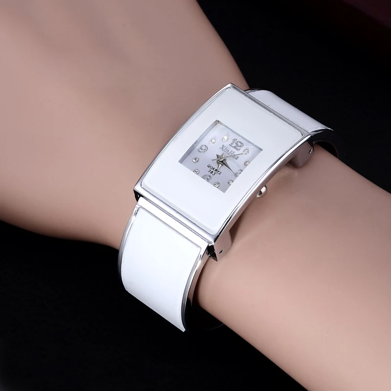 

2018 Xinhua Fashion White Black Watches Women Stainless Steel Bracelet Bangle Luxury Rectangle Quartz Watches Relogios Feminino