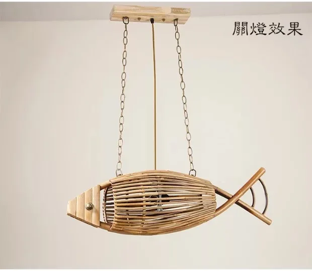 

Japanese bamboo creative fish type 75CM Pendant Lights weaving restaurant pastoral bedroom lamp southeast led bamboo lamp zb34