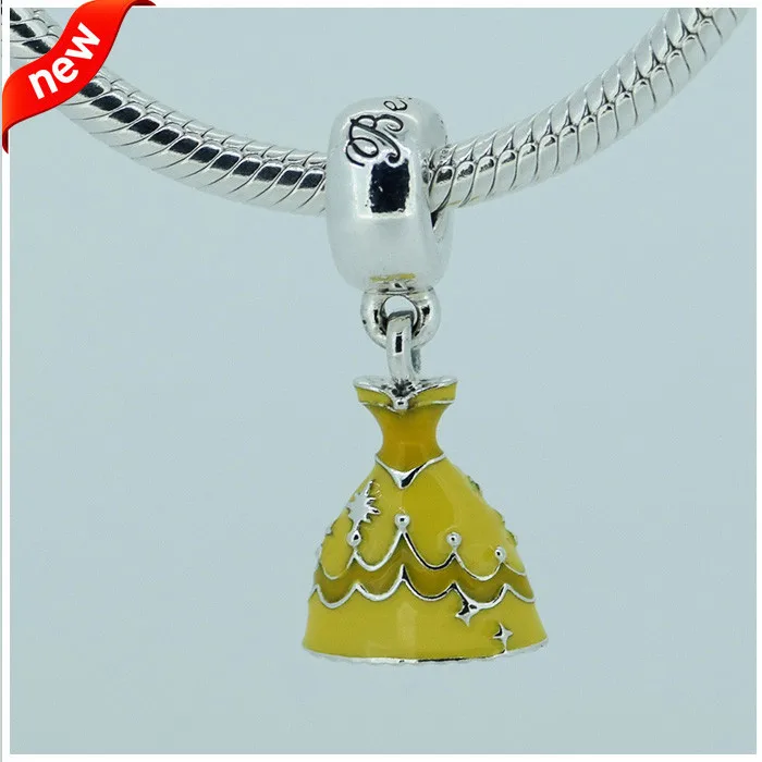 Fits For Pandora Braclets Belle Dress Charms with Yellow Enamel 100