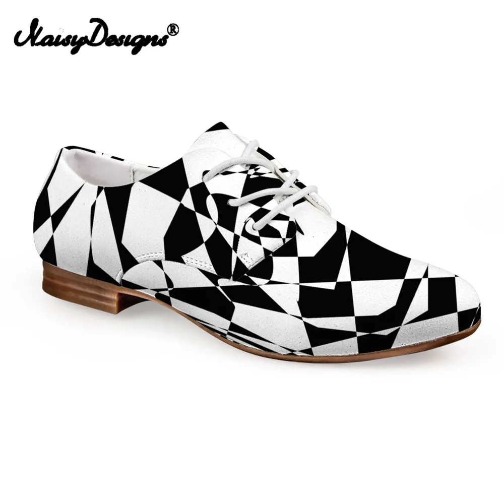 

NOISYDESIGNS Camouflage ArmyGreen Women Oxfords Shoes Geometric Black White 3D Pattern Female Casual Vintage Flats Leather Shoes