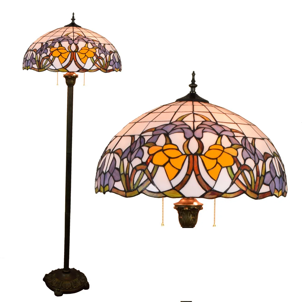 16inch Tiffany Baroque Stained Glass floor lamp E27 110-240V for Home Parlor Dining bed Room standing lamp