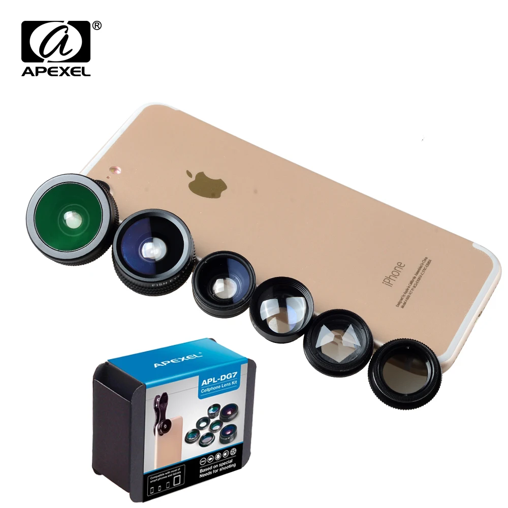 

APEXEL New 7in1 Phone Camera Lens Kit 2X telephoto zoom Lenses CPL Kaleidoscope Fish Eye Wide Angle Macro Lentes For Smartphone