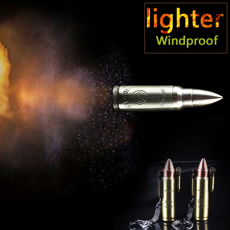 

Creative bullet Shaped Lighter Metal Outdoor Windproof Lighter Inflatable Refillnable Lighter for Man Key Chain Cigarette Gift