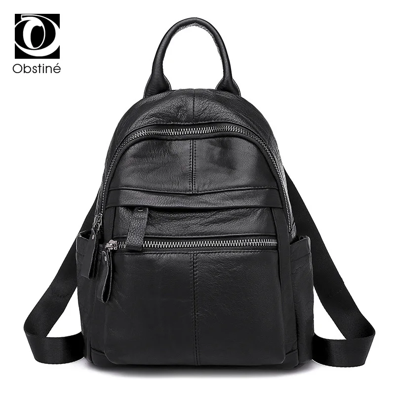 Goedkoop Echt Leer Rugzakken Vrouwen Luxe Zachte Echte Koe Lederen Rugzak Voor Reizen Black Fashion Designer Back Pack Bag Vrouwelijke